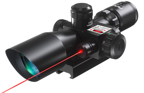 Pinty 2.5-10x40 Red Green Illuminated Mil-Dot Tactical Rifle Scope with Red Laser Combo